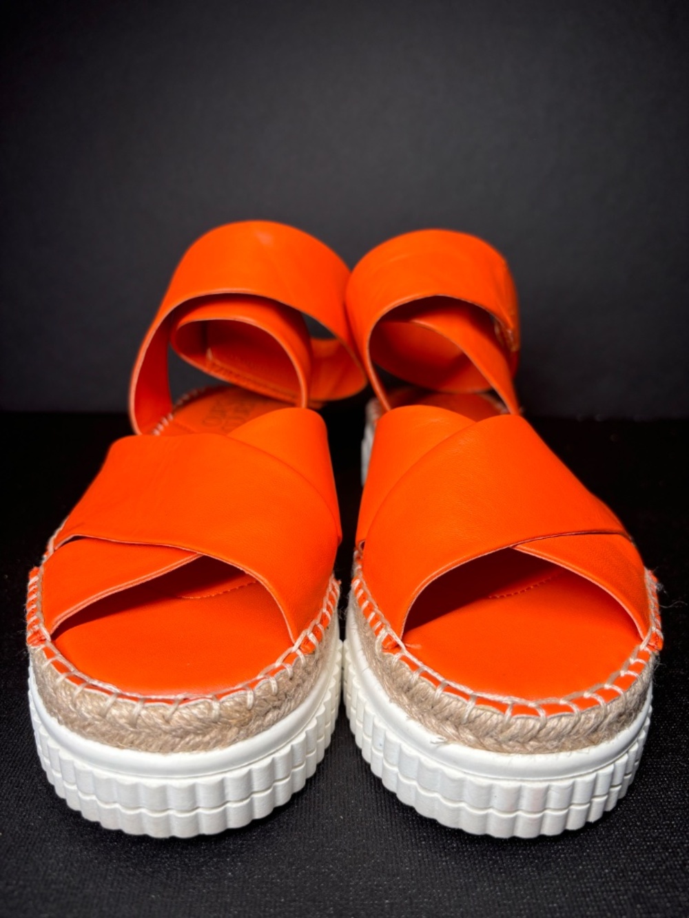 Franco Sarto Neon Orange Leather Platform Espadrille Sandals Size 6 - Picture 3 of 14